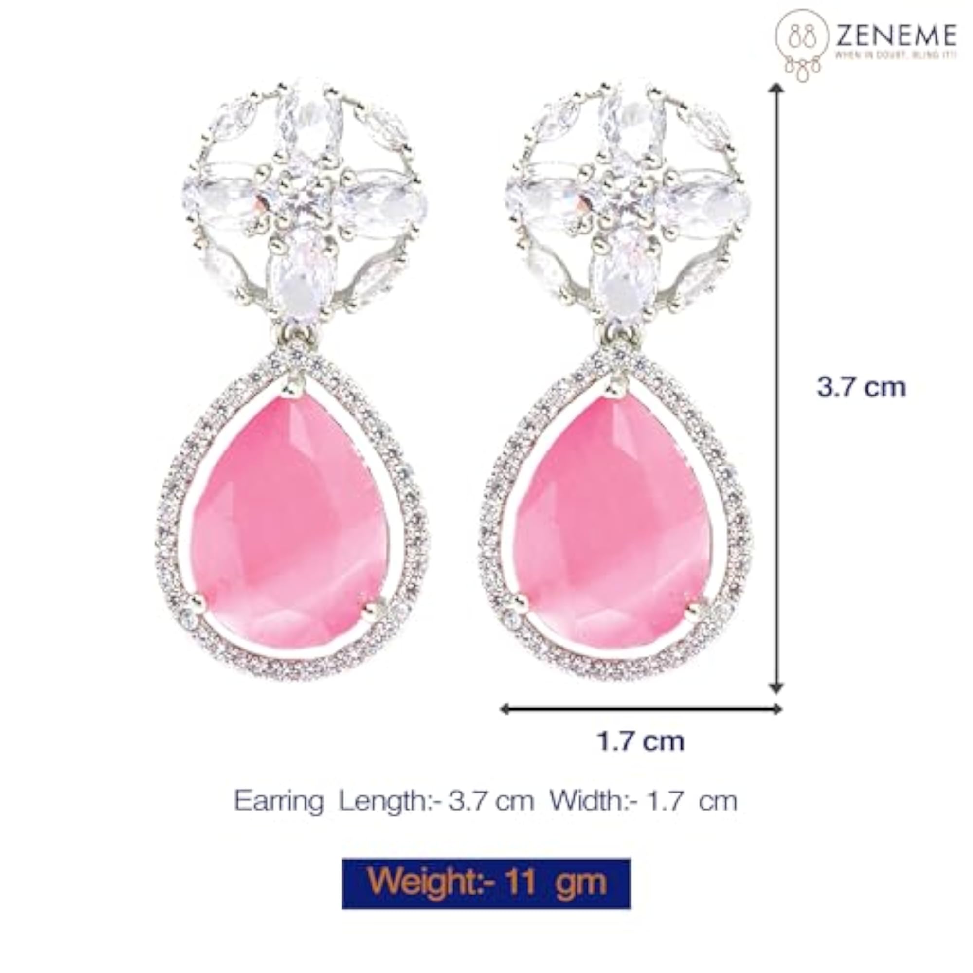 Rhodium Teardrop & Floral Drop Earrings